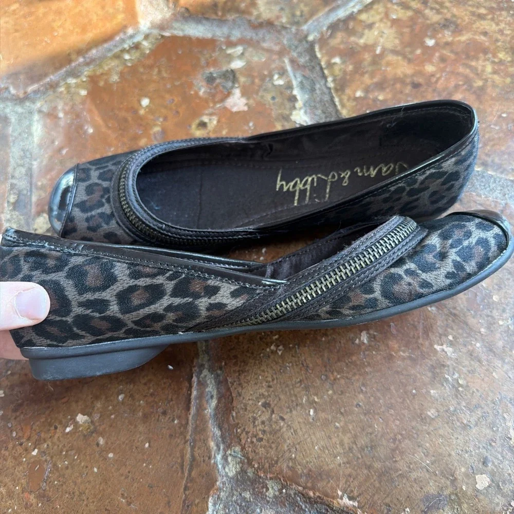 Sam & Libby Leopard W/ Zipper Accent Ballet Flat Slip On Women's Size 7 M